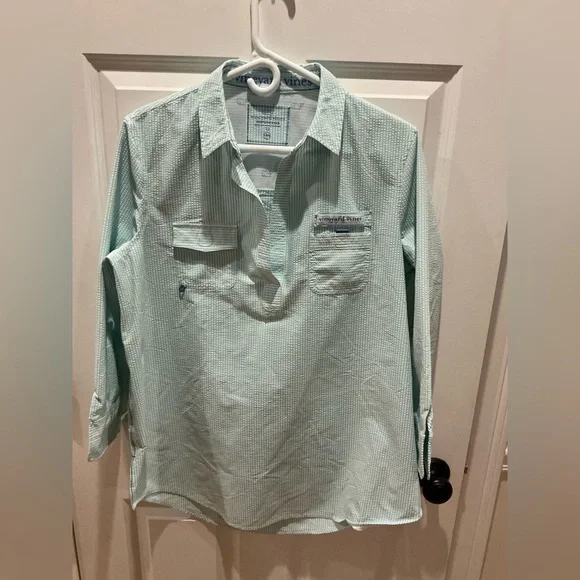 Vineyard Vines Performance Harbor tunic top seersucker stripe sz 12 - Picture 1 of 4